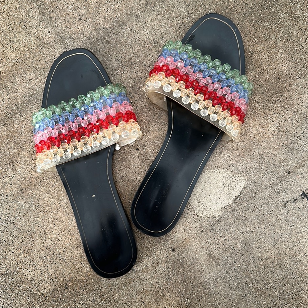 Zara rainbow bead slides.